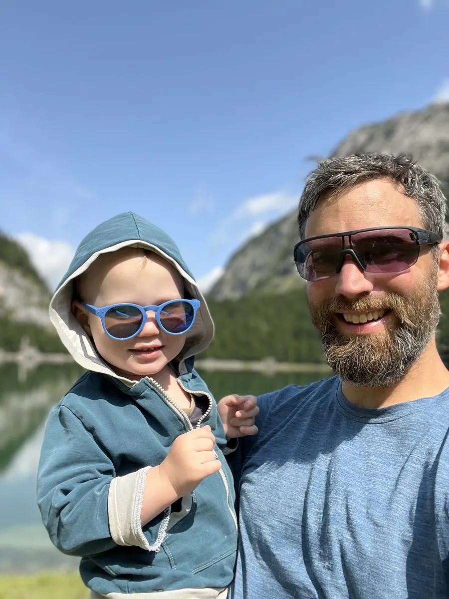 Michael with his son Jakob at a mountain lake